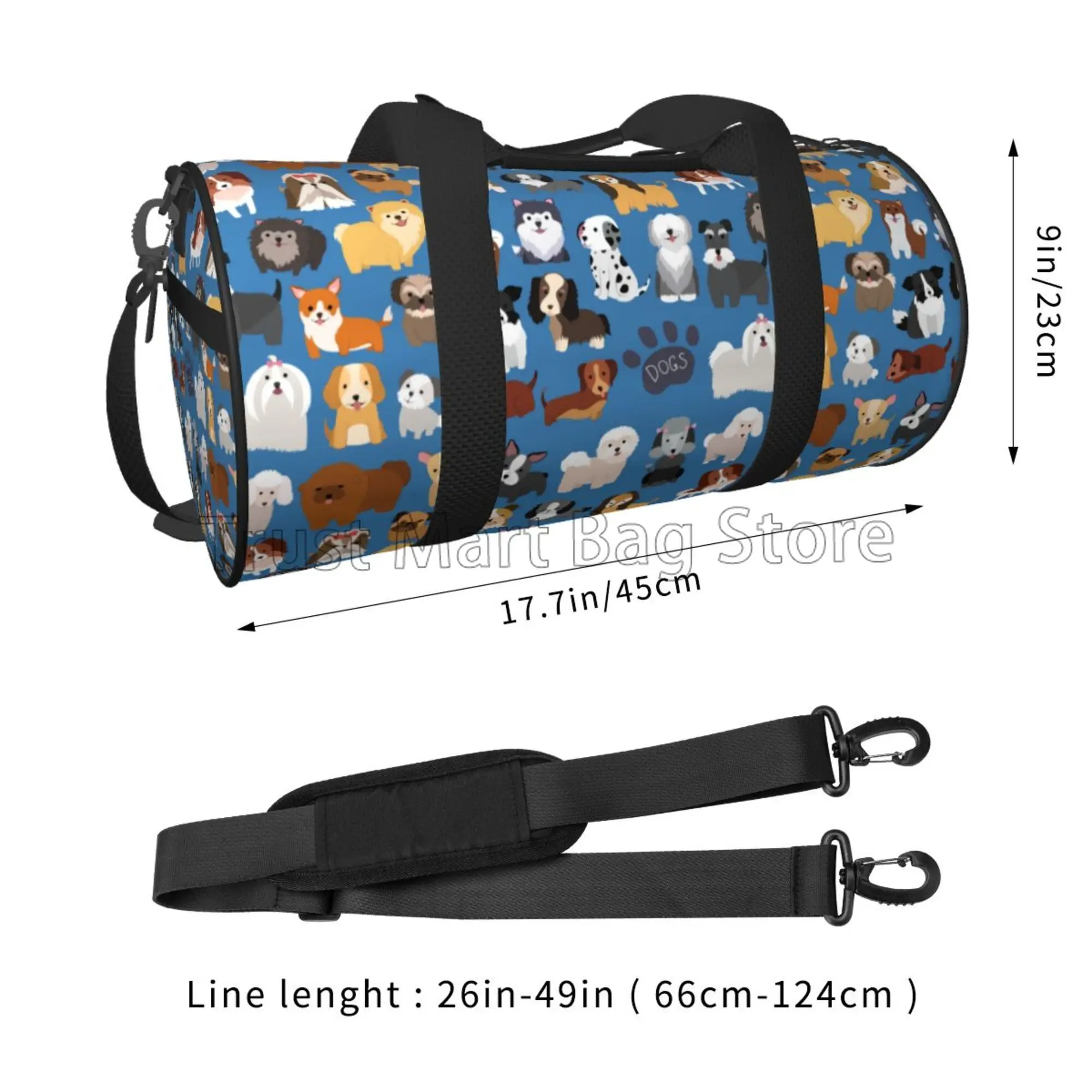 Cute Doodle Dog Print Travel Duffel Bag Waterproof Foldable Weekender Overnight Tote Bags for Travel Sports Gym Yoga Swimming