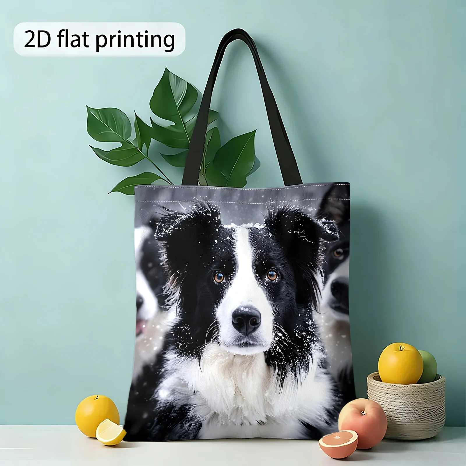 Christmas Gift, 2D Snowy, Border Collie Winter Print Shoulder Bag, Reusable Tote Bag, Women'S Handbag Suitable for Daily Outings