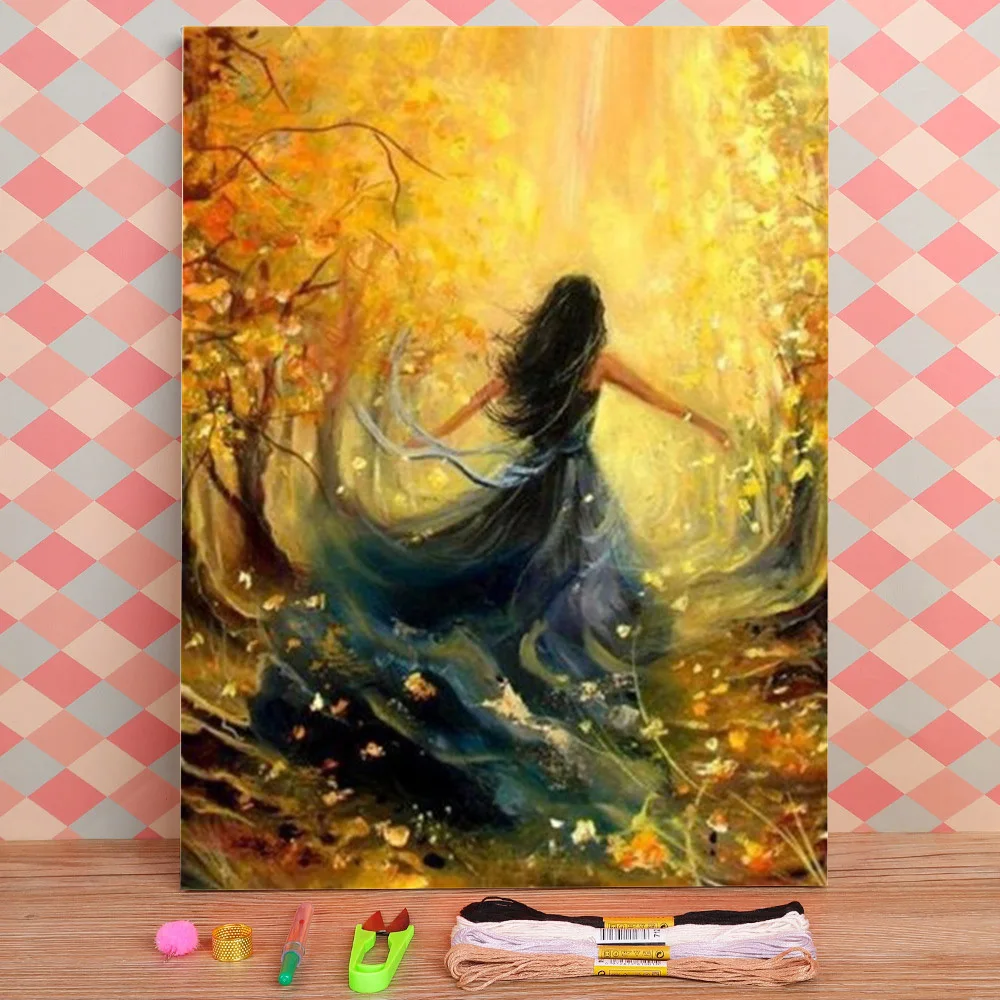 Woman Umbrella Pre-Printed 11CT Cross-Stitch Kit DIY Embroidery DMC Threads Handicraft Needlework Painting Craft Sales Design
