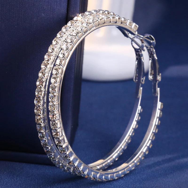 Kymyad 5cm Crystal Hoop Earrings for Women Bijoux Simple Big Hoops Earings Elegant Women's Accessories