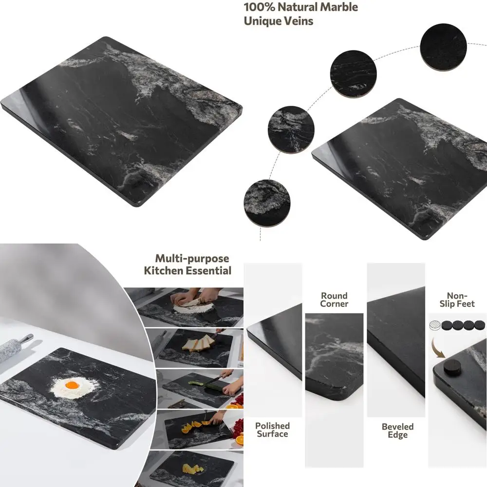 

Kitchen Black Marble Cutting Board, 16x20 Inch Granite Slab with Anti-Slip Base for Baking, Chopping, and More