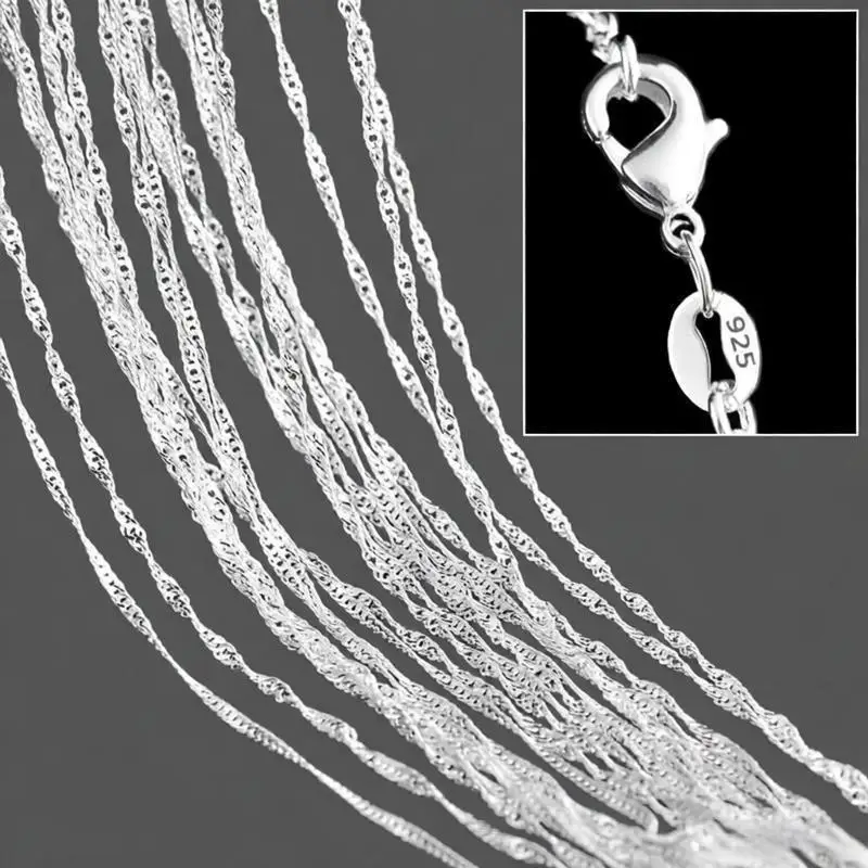 정품 925 스털링 실버 물결 체인 목걸이, 남성 쥬얼리 제작 액세서리, 1.6mm 체인, 16-30 인치, 5 개