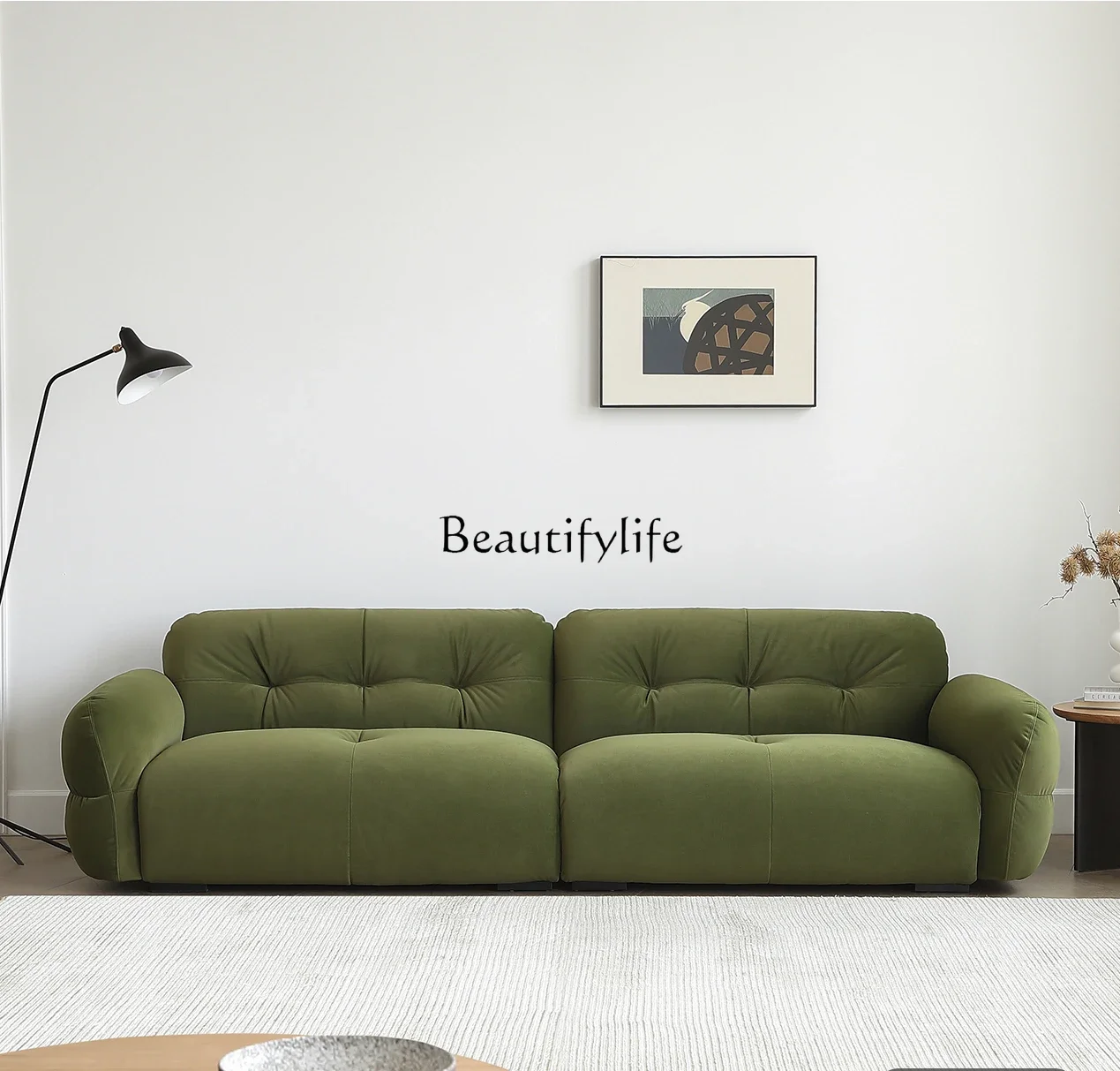 

03lYuntuan Fabric Sofa Modern Simple Light French Cream Style Small Apartment Vintage Green Sofa