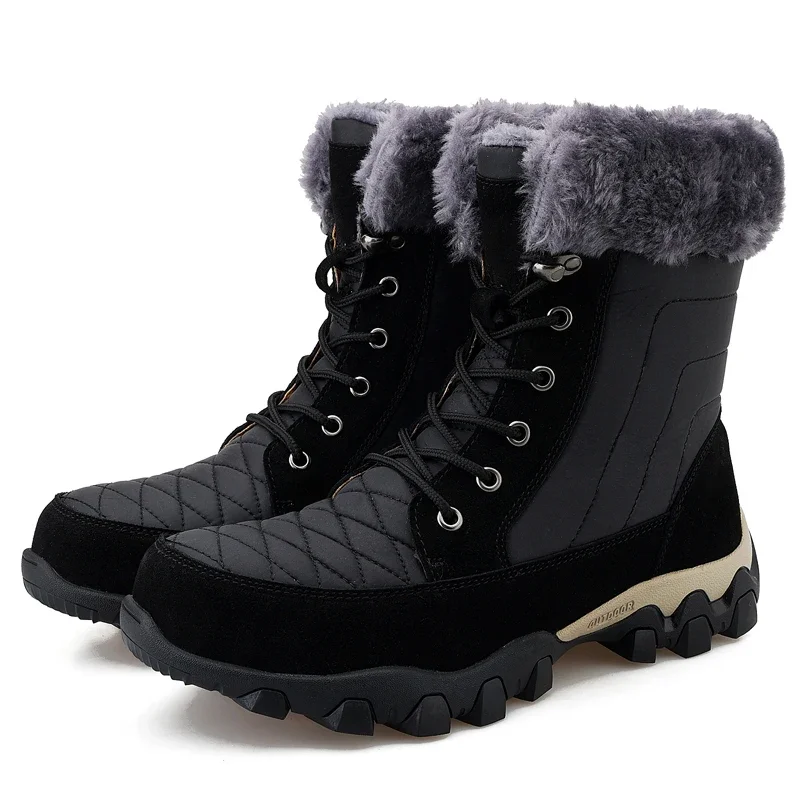 Botas de nieve cálidas para hombre, Botines altos de piel, impermeables, con plataforma, para motocicleta, Invierno