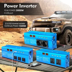 Convertitore da campeggio con inverter a onda sinusoidale pura da 3000 W, inverter per auto, trasformatore solare a onda sinusoidale pura, presa universale