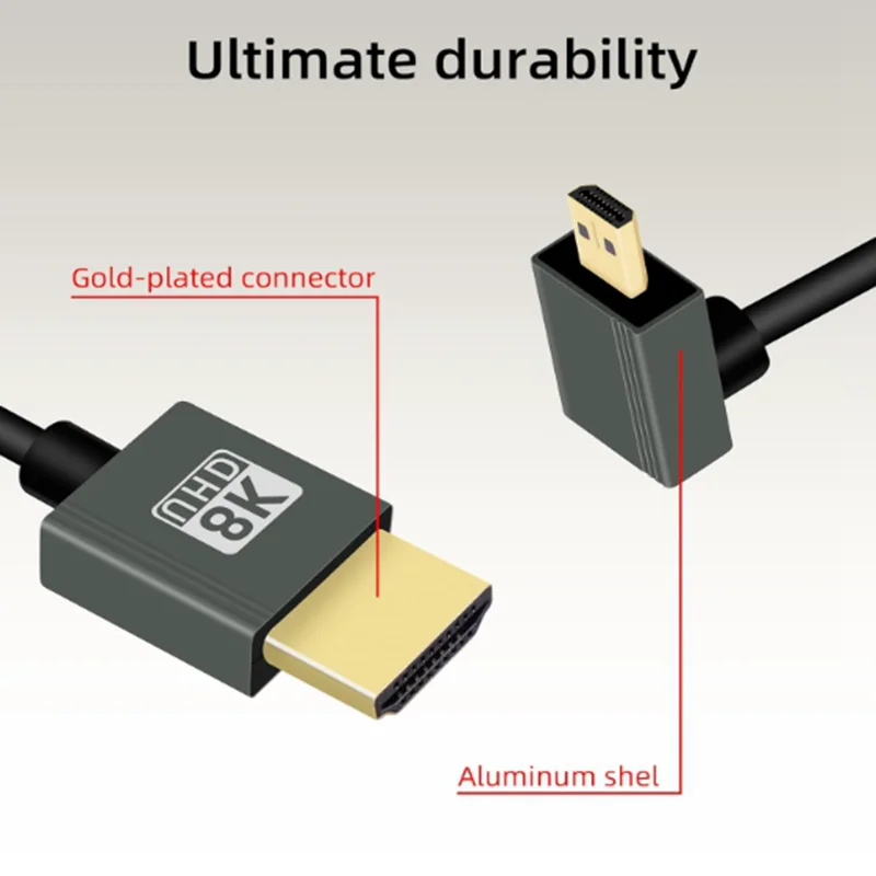 Kabel Micro HDMI do HDMI, zwijany, HDMI 2.1, 8K@60Hz, 48Gbps, do kamery/kamery wideo/HDTV/tabletu — zdjęcie produktu 5