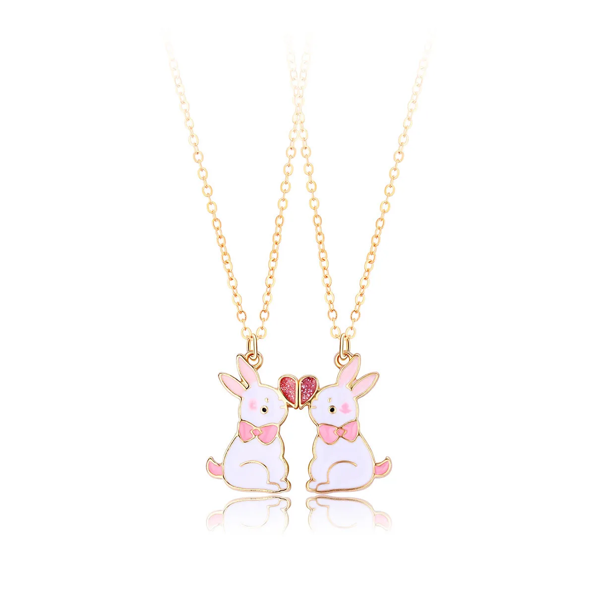 2 Pcs Good Friend Alloy Dripping Oil Cute Rabbit Magnetic Charm Pendant Fashion Exquisite Necklace Girl Festival Gift Jewelry