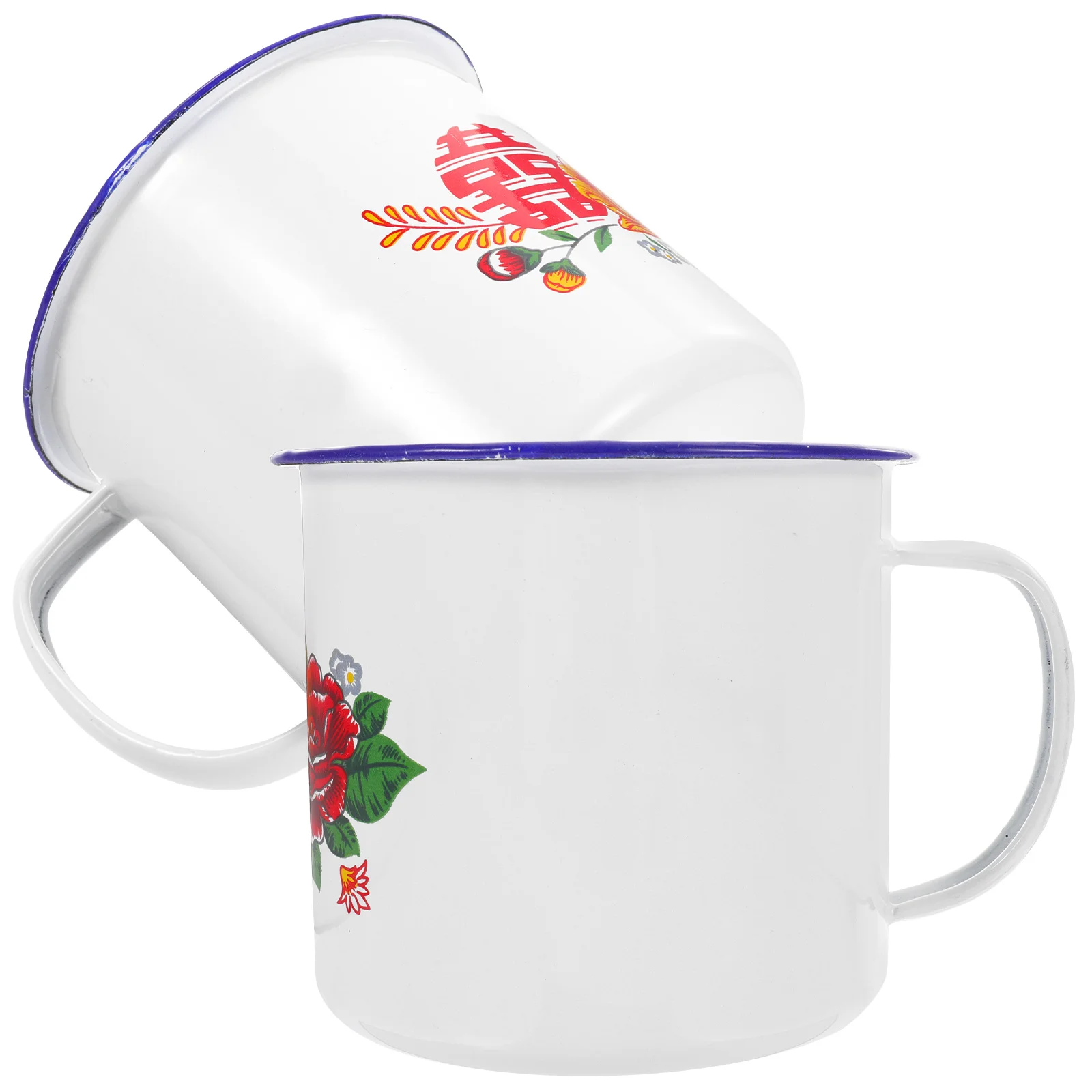 

2Pcs Vintage Enamel Teacup Retro Style Thickened Coffee Mug for Home Party Travel Use Household Drinkware Set Household Teacup