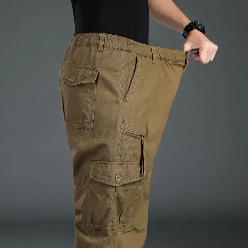 High Quality Men's Tactical Pants Elastic Waist Cargo Large Size Cotton Pants Multi-Pocket Trousers Sports Training Work Pants