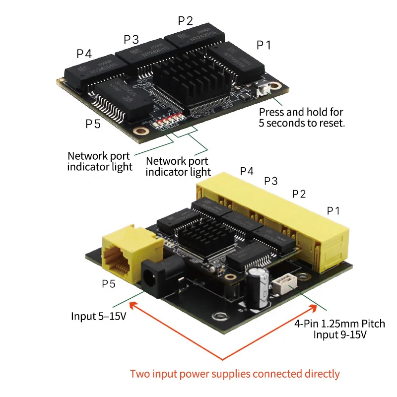 VLAN TAG Pin Header Industrial-Grade 5-Port Gigabit Lightly Managed Switch Module Pin Header Switch PCBA Board