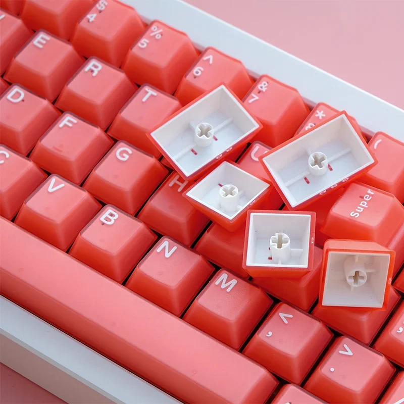 114-Key Aifei Orange Red ABS Keycaps - Cherry Profile, Double-Shot, Semi-Transparent for Mechanical Keyboards