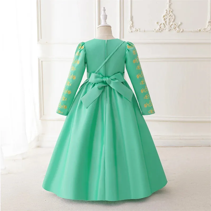 Muslim Festival Clothing Children's Elegant Party Dresses for Girls Embroidered Formal Evening Ceremonial Arabic Eid Long Dress