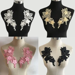 3D flower Embroidered Lace fabrics for dresses Laces collar DIY ABS pearl Trims application Craft materials Sewing Accessories