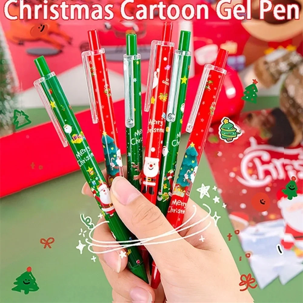 20pcs Christmas Cartoon Back Black Gel Pens Green Ink Cartoon Ballpoint Gingerbread Man Snowman Cute Elk Office Signature Pens