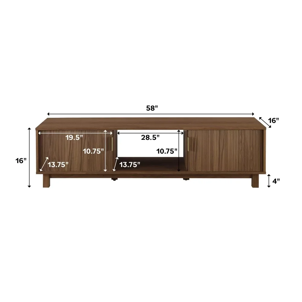 Mid-Century Modern 2-Door Reeded TV Stand for TVs Up to 65” Mocha Furniture Cabinet Stands Table Supports Living Room Home