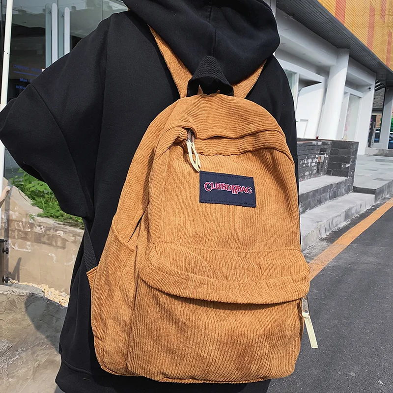 Boy Girl Corduroy Design College Backpack Cool Women Men Striped Fashion Teenage Book Bag Ladies Travel Female Laptop School Bag