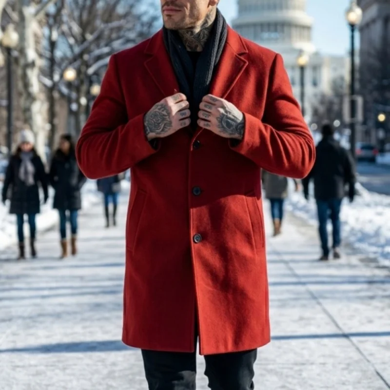 Men’s Autumn/Winter Casual Jacket Single-Breasted Suit Jacket Mid-Length Streetwear and Outdoor Wear Men's Winter Jacket