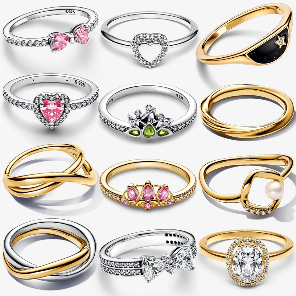 

2026 New 925 Silver Women's Simple Ripple Twisted Love Shell Bow Princess Crown Ring DIY Exquisite Charm Jewelry Gift