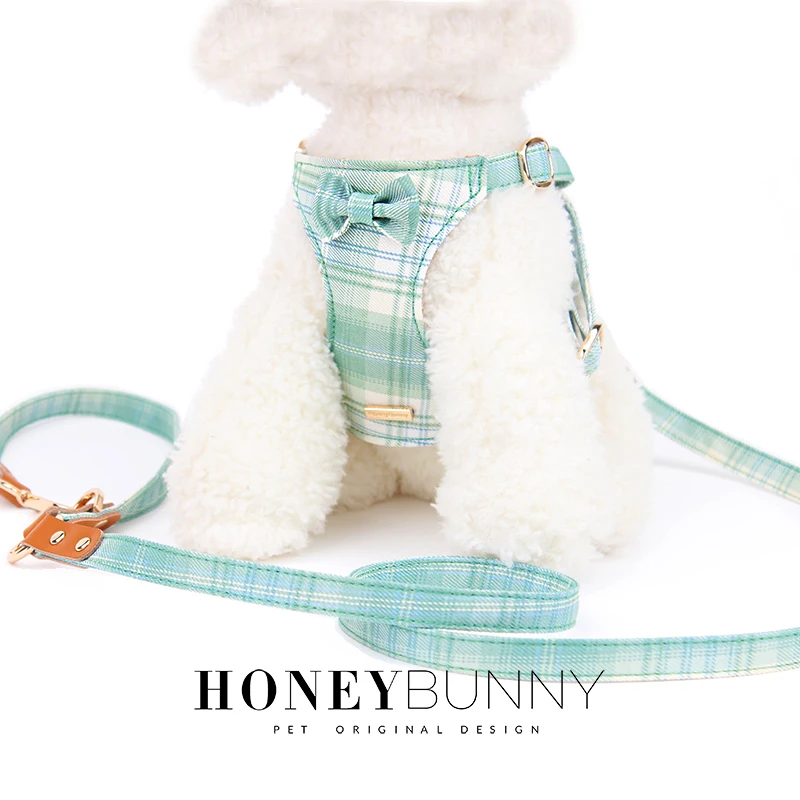 

JK клетчатый нагрудный ремень с бантом, набор поводков для маленьких и средних собак, поводок для собаки для прогулок щенков, жилет для Бишон, Тедди,