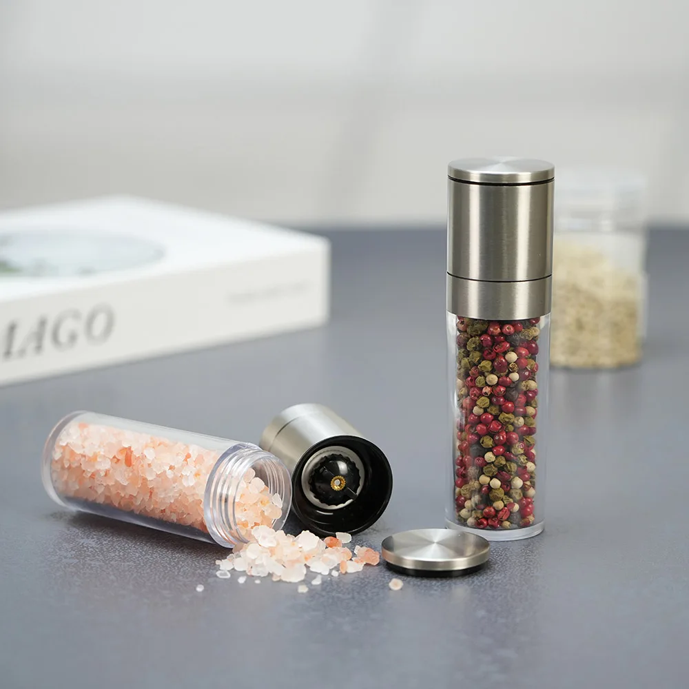 Salt and Pepper Grinder, Household Dual Purpose Seasoning Mill with Adjustable Roughness, Manual Refillable Spice Shaker