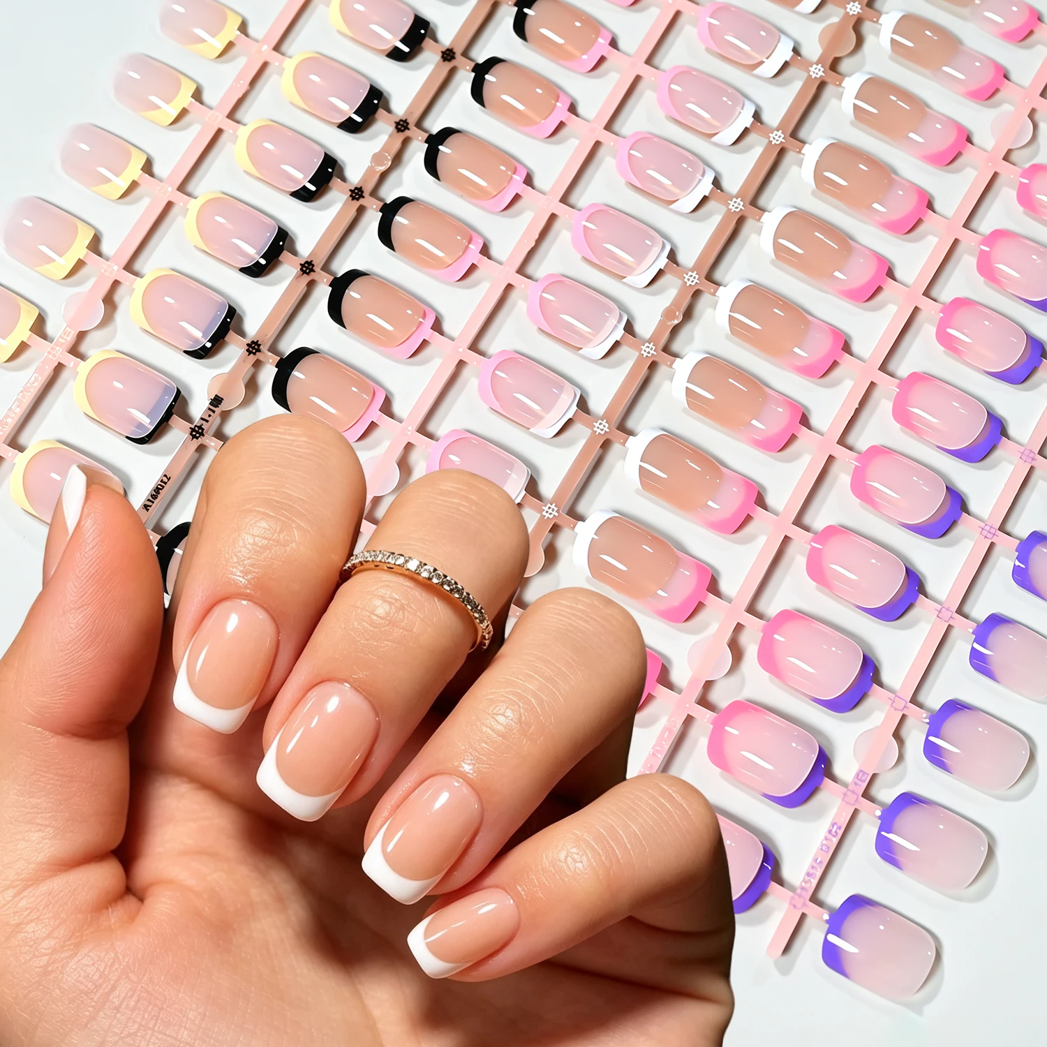 144Pcs French Short Square False Nail Tips Balck White Pink Glossy French Press On Nails Acrylic Full Cover Wearable Fake Nails#