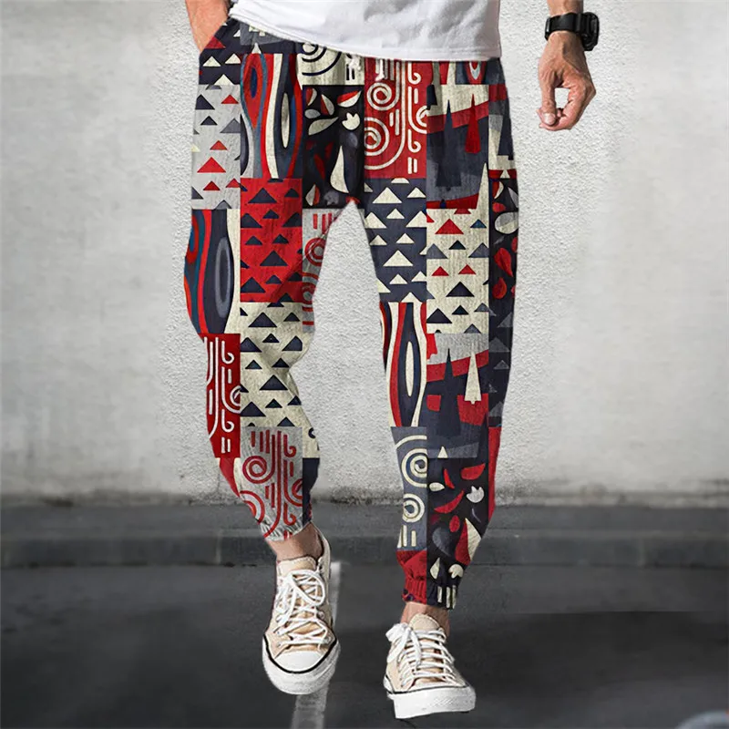 MEN HANDSOME AND GOOD-LOOKING PATCHWORK SQUARE PRINTED CASUAL PANTS DAILY BREATHABLE CASUAL STRAIGHT LEG MEN PANTS LARGE SIZE