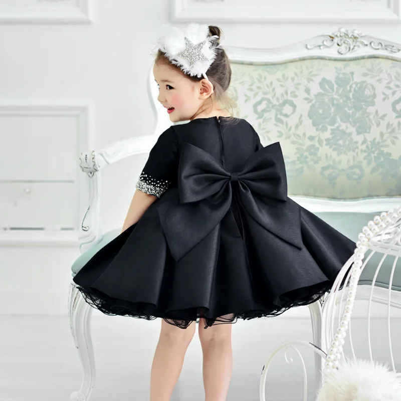 New Toddler Wedding Satin Princess Baby Girl Dress Bow 1 Year Birthday Evening Party Newborn Christening Dress for Girl Clothe