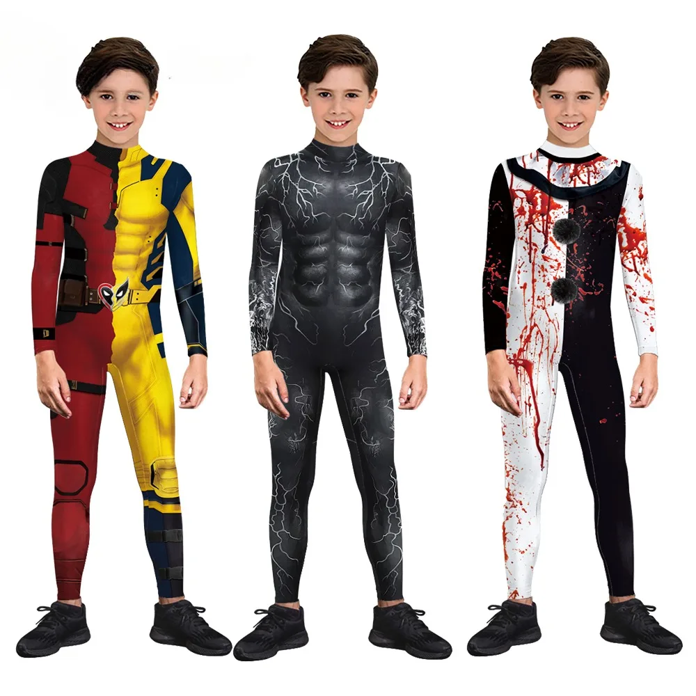 

Kids Superhero Moive Cosplay Costume Halloween Party Bodysuits Boys Jumpsuit Performance Dress Up