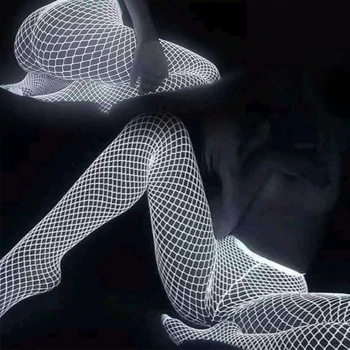 Women Noctilucence Hot Hollow Out Fishnet Stockings Stylish Party Club Mesh Pantyhose Fashion Luminous Nylon Tights 1pcs