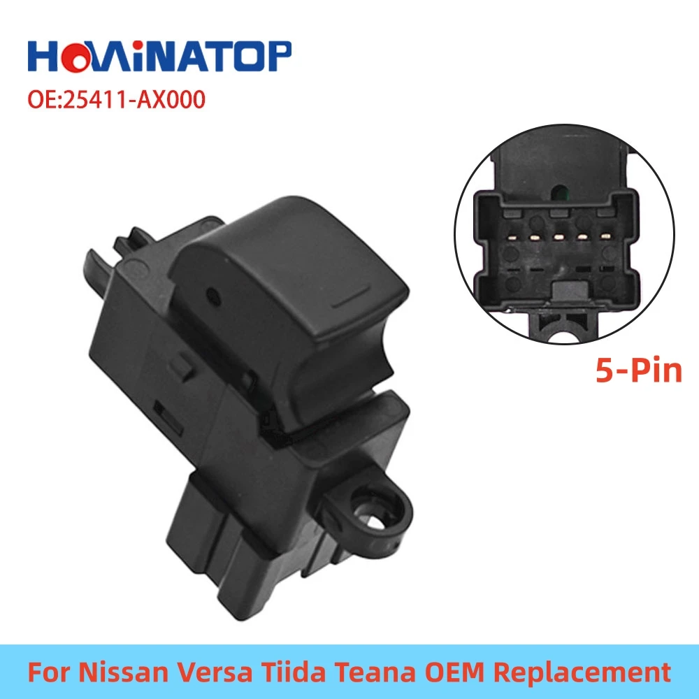 HOWINATOP 25411-AX000 25411-1VX0A 25411-AX010 25411-1FA0A 5 Pin Passenger Side Power Window Switch For Nissan Versa Tiida Teana