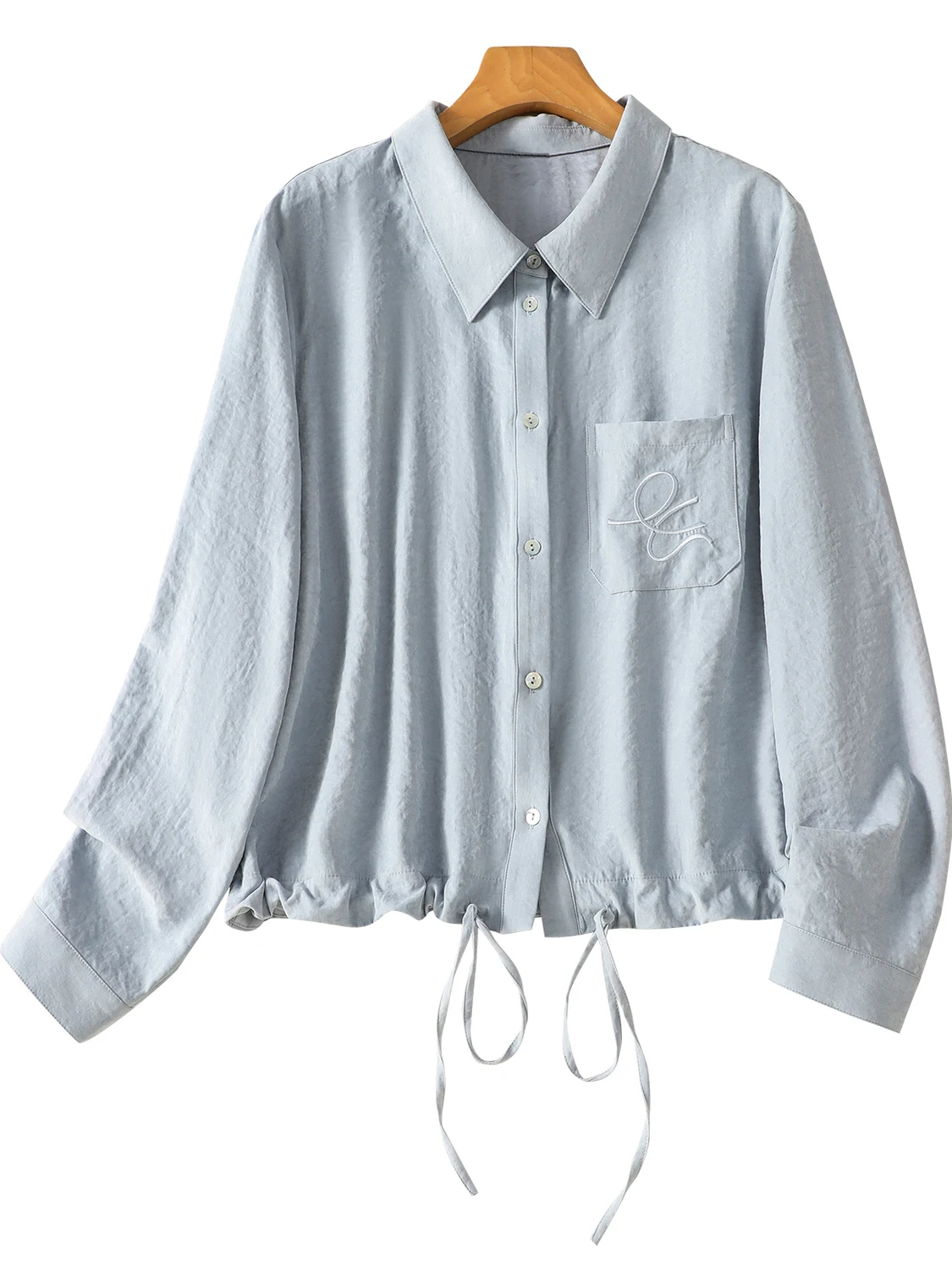 Ele Long Sve geborduurde irt damesjas met losse pasvorm en kraag Herfstseizoen Comfortabele ademende top met knopen