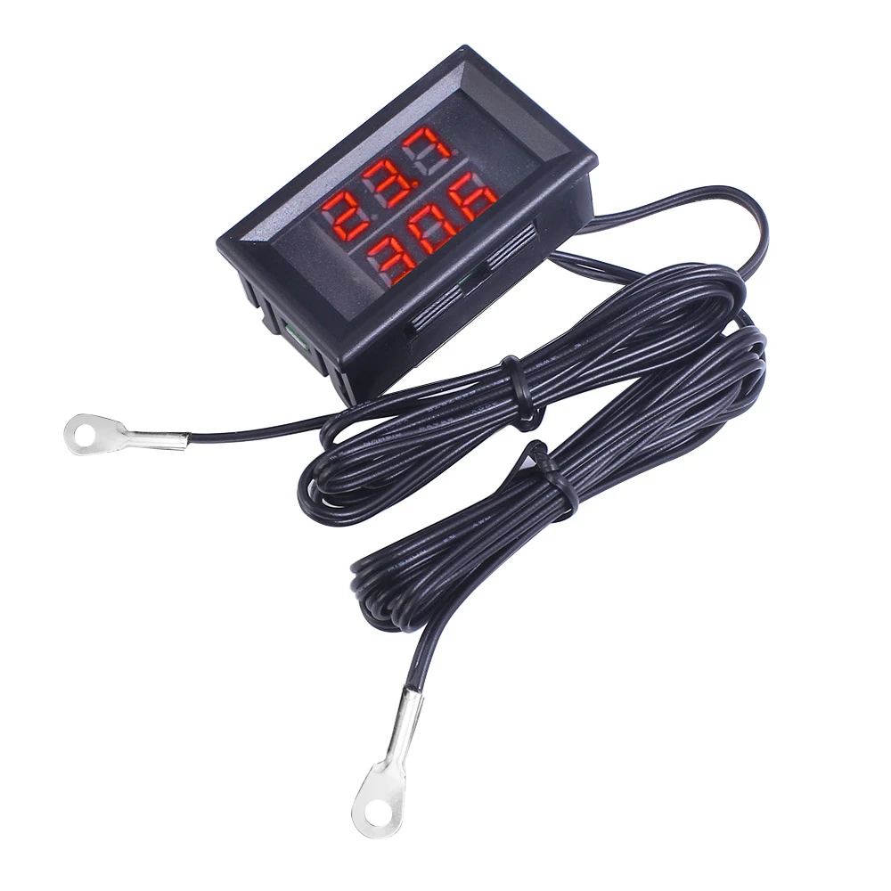 DC 4-28V LED Double Display Digital Thermometer On Board Thermometer NTC Metal Waterproof Probe Temperature Sensor High Accuracy