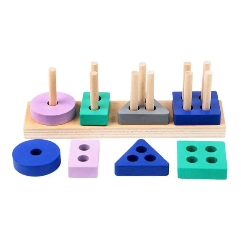 Toy have Color difference】Mini Toy Wooden Building Blocks Educational Toys Macarone Color Shape Match Puzzle Toys For Boys Girls