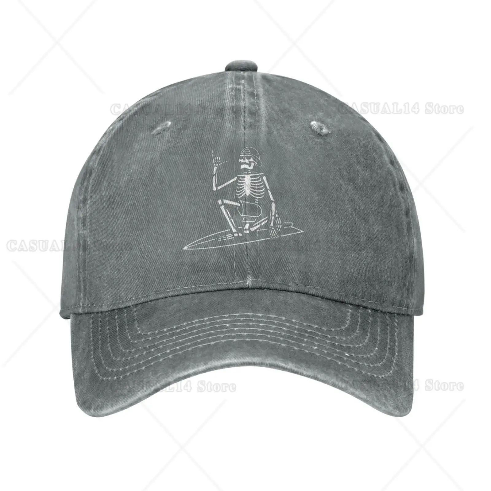 Cool Skeleton Skateboard Gris Vintage desgastado ajustable lavado Denim algodón hombres papá camionero sombrero negro gorra para hombres unisex