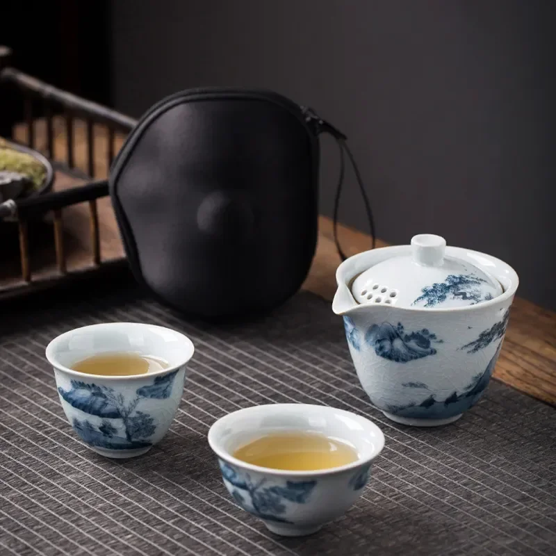 Chinese Kung Fu Travel Tea Set Ceramic Glaze Teapot Teacup Gaiwan Porcelain Teaset Kettles Teaware Sets Drinkware Tea Ceremony