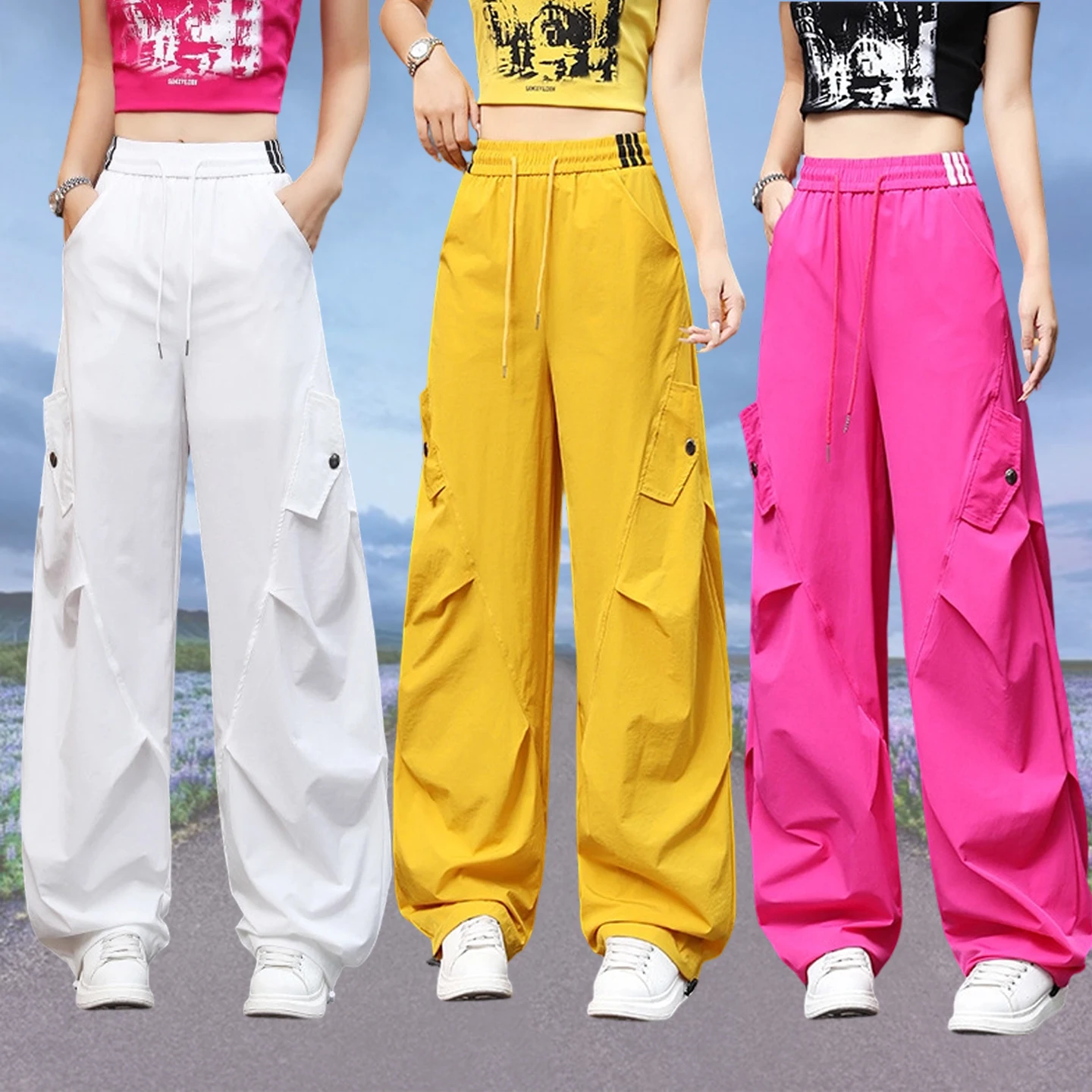 high-waist-workwear-pants-women's-spring-summer-new-style-outdoor-quick-dry-casual-wide-leg-long-pants-square-dance-pants