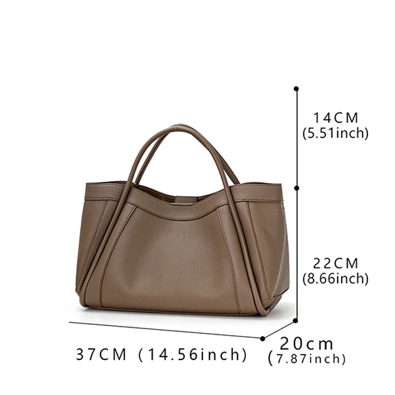 A minimalist style solid color women\'s handbag made of high-quality cowhide material, which is a soft and large bag