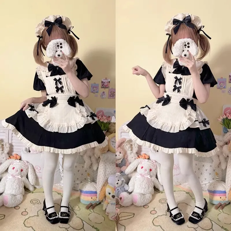 Robe de demoiselle d'honneur Lolita française, douce et mignonne, Costume de Cosplay pour fille et femme, robe élégante à taille serrée, manches volantes, Costumes de fête, S-5XL