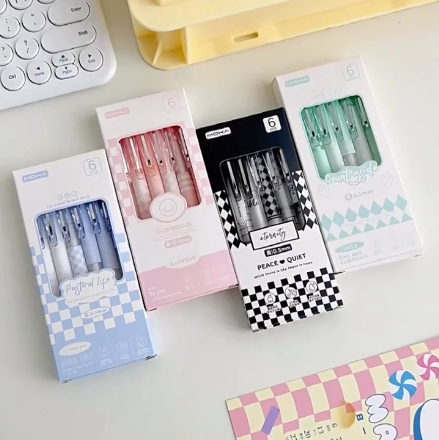 

Kit 6 Pen Pink Blue Green Black Retractable Gel Ink Pen for School Material