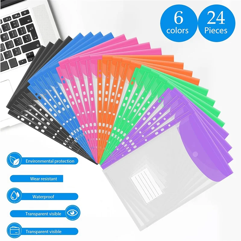 XB-For School Home Office Binder Pockets-24-Pack 11-Hole Design, Expandable With Snap Button& Label