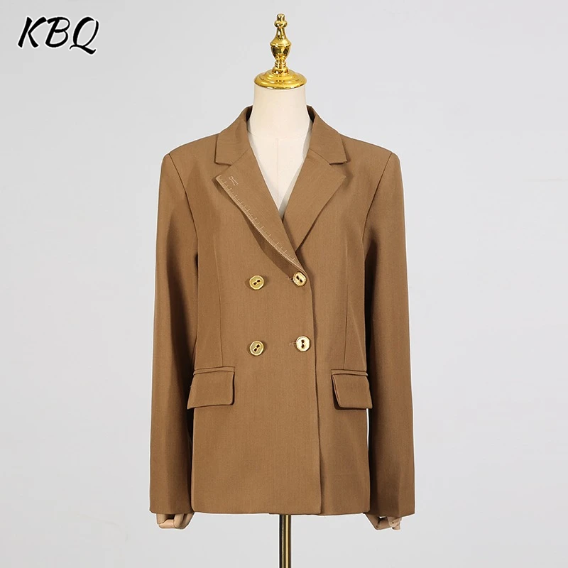

KBQ French Solid Vintage Patchwork Metal Blazers for Women Notched Collar Long Sleeve Temperament Chic Coat Female Autumn New