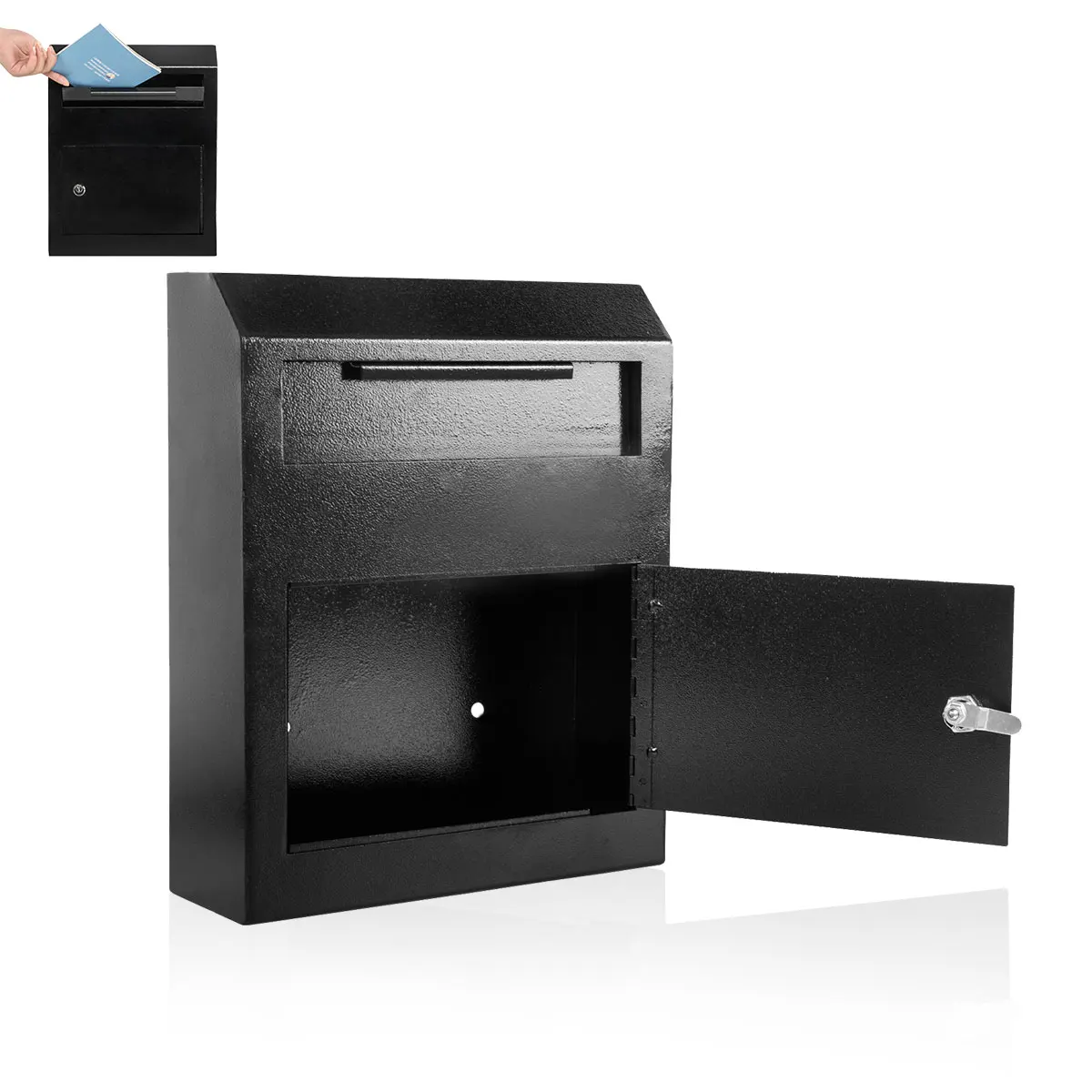 Outdoor Large Parcel Drop Box Black Metal Parcel Delivery Box with Mechanical Code Lock for Home Post