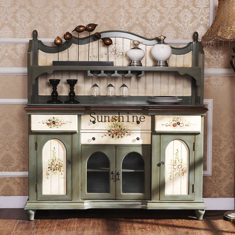 

European and American kitchen as a whole, old antique furniture, pastoral Mediterranean wine cabinet