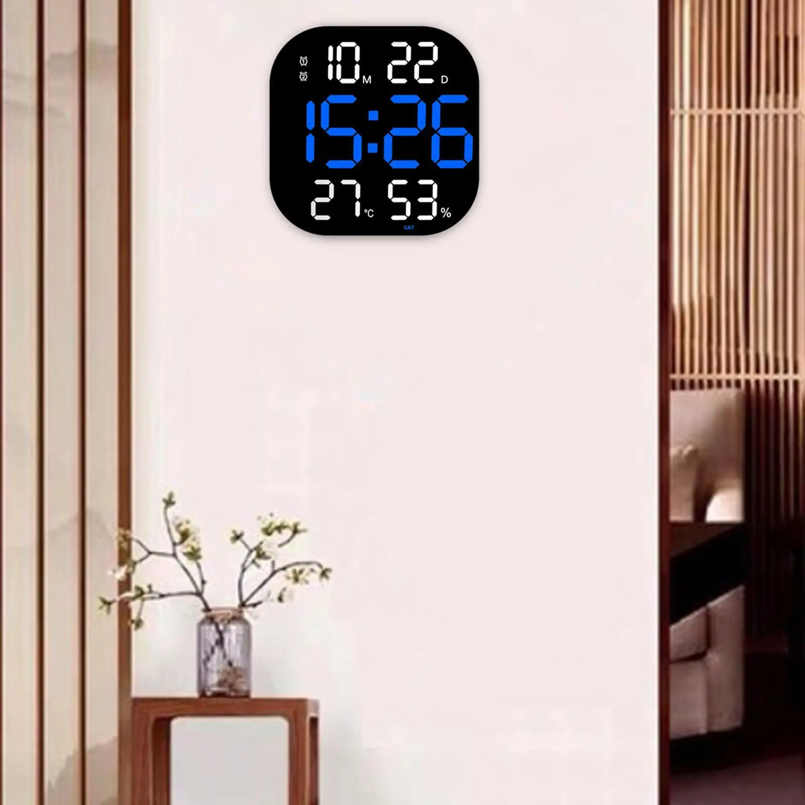 Digital Wall Clock Temp Date Week Display Large Screen Adjustable Brightness