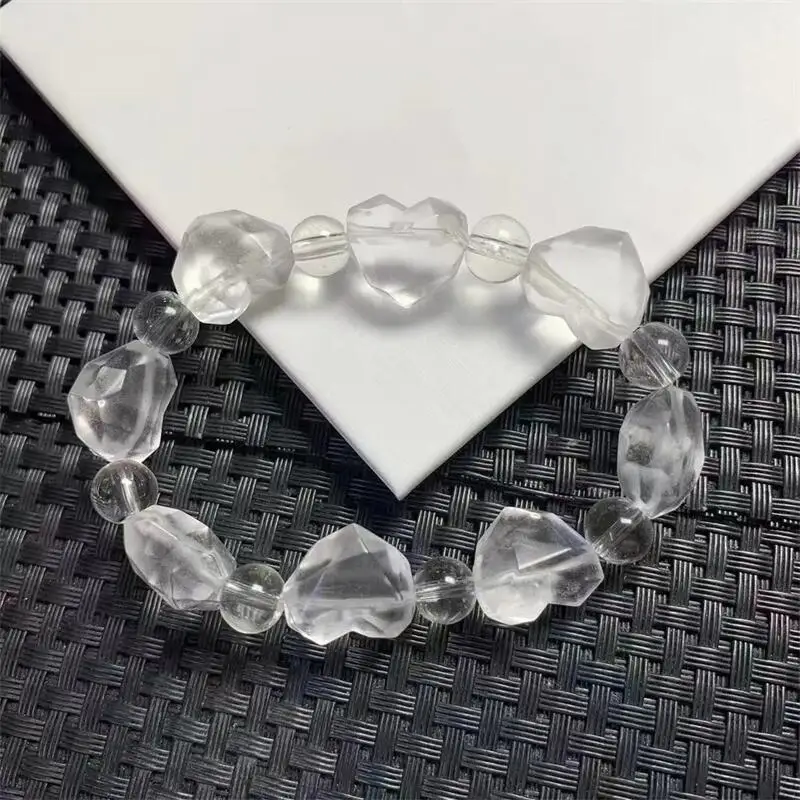 Natural Clear Quartz Facet Heart Bracelet Fortune Energy Bangle Mineral String Woman Amulet Jewelry Healing Gift 1pcs 8/9/11MM