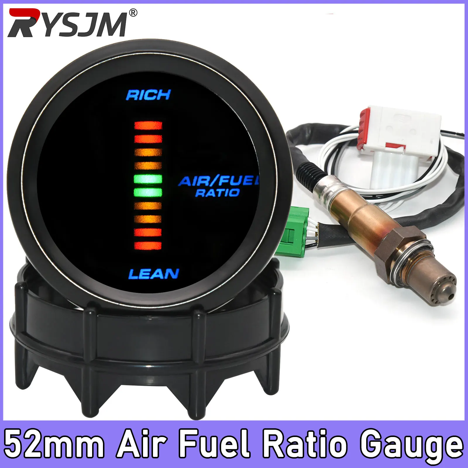 52mm Digital Air Fuel Ratio Gauge 20:1~10:1 Narrowband O2 Oxygen Sensor AFR Meter for 12V Gasoline Engine Car Gauge Holder