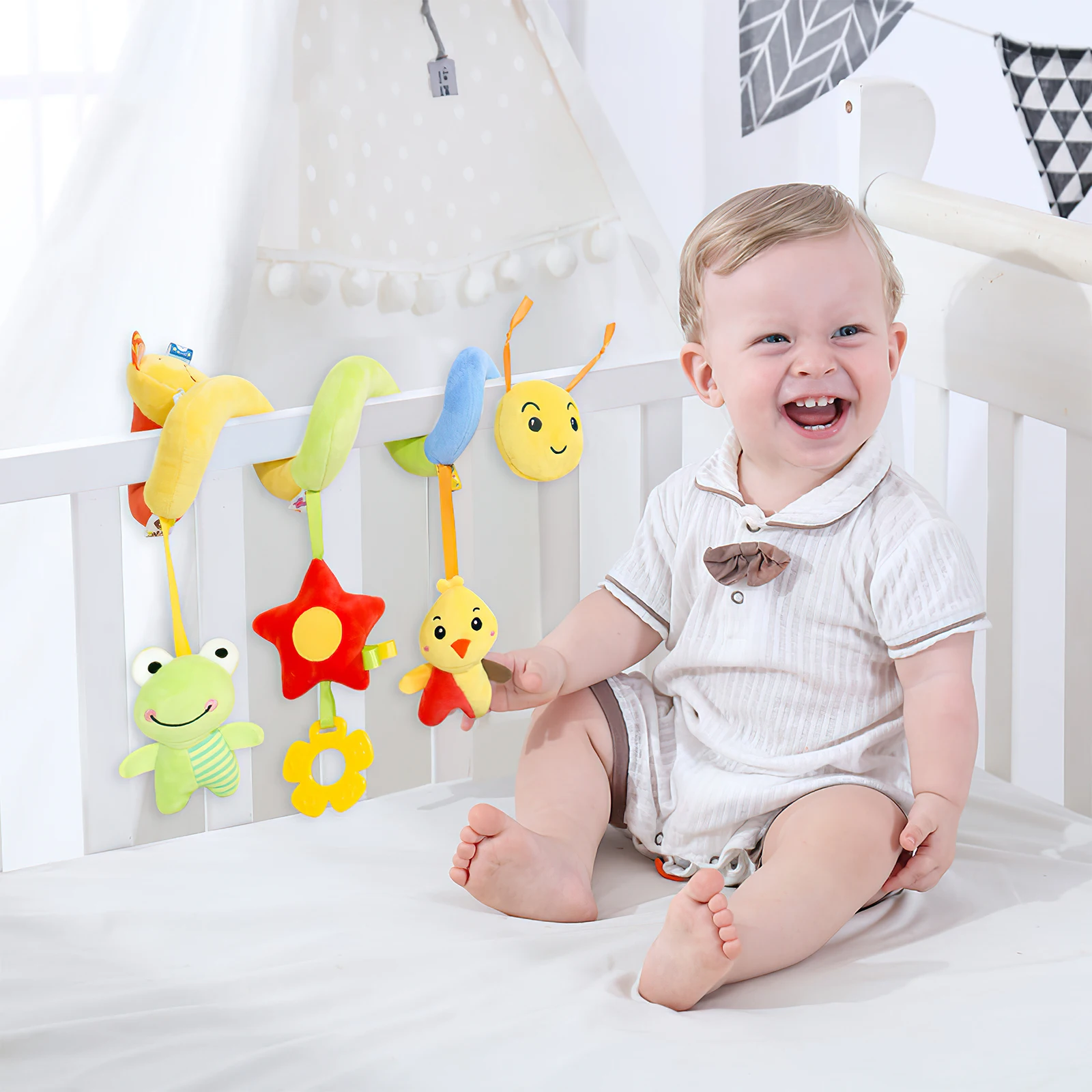 Caterpillar Bed Infant Toys Spiral Crib Baby Activity Rattle The Bell Car Seat Stroller Cloth Hanging