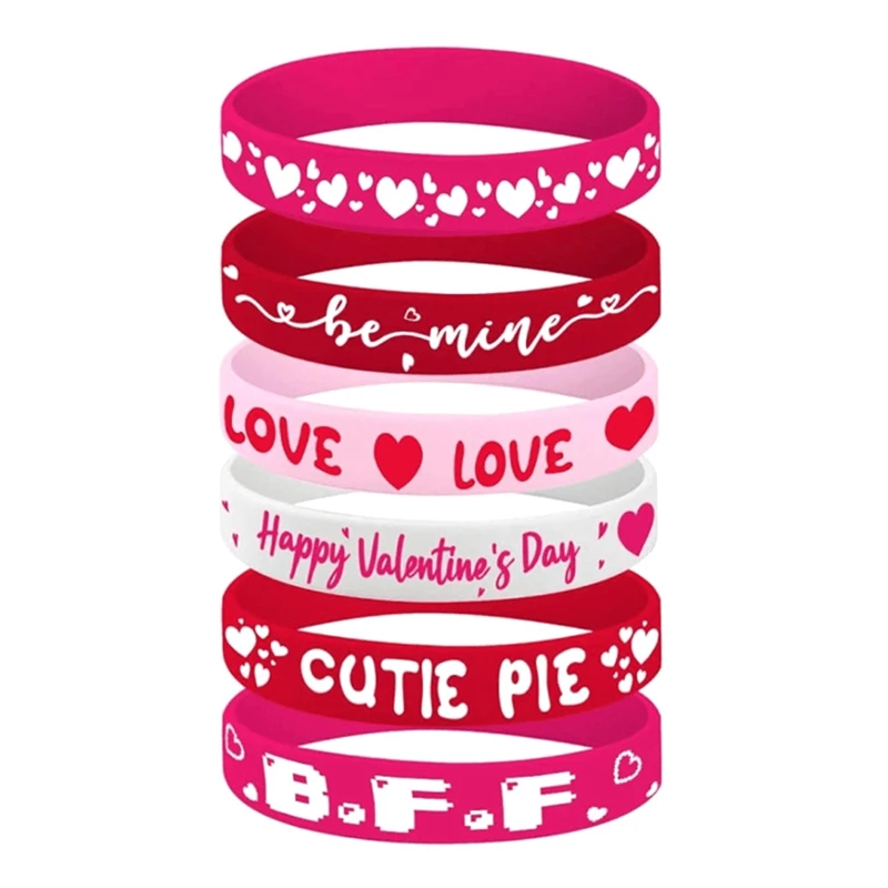 24 peças pulseiras de silicone para lembrancinhas do dia dos namorados rosa vermelho amor coração pulseiras para presente de festa infantil (6 designs)