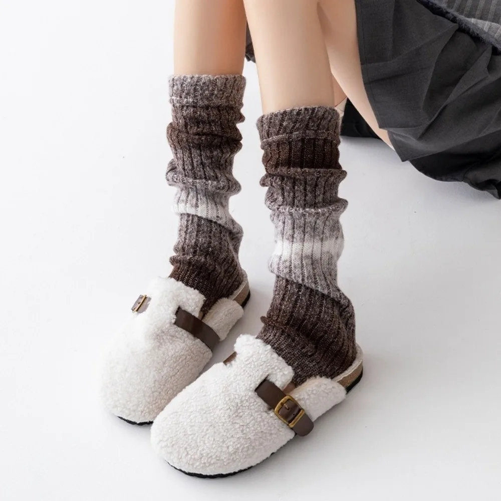 New Gradient Color Leg Warmers Knitted Harajuku Middle Tube Socks Thickened Boot Covers Autumn and Winter