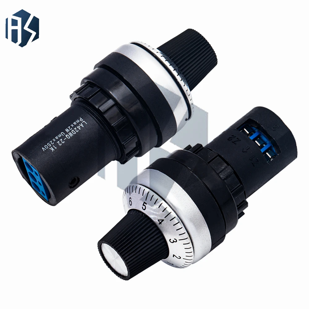 ‌ مقياس الجهد الدوار الصناعي LA42DWQ-22 - مقاوم متغير دقيق 1K-500K أوم مع حامل لوحة 22 مم للتحكم في سرعة VFD